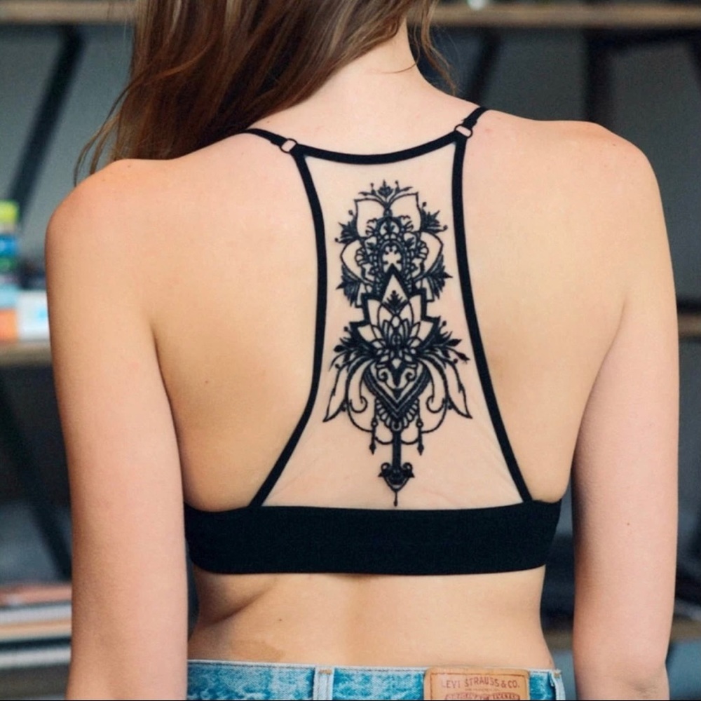 Floral Tattoo Embroidered Mesh Racerback Bralette - Picture 3 of 12